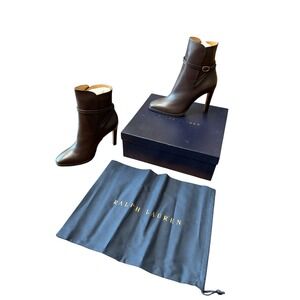 Ralph Lauren Collection Brown Leather Ankle Boots Buckle Strap Italy 39.5 B